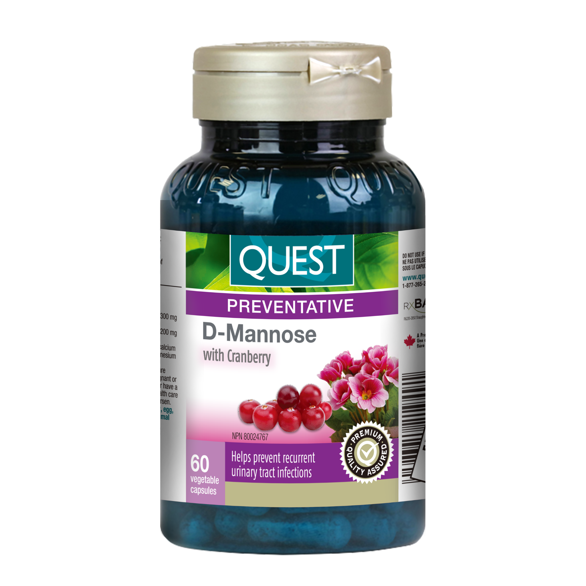 Quest® D-Mannose with Cranberry (60 Veggie Capsules) - 338184